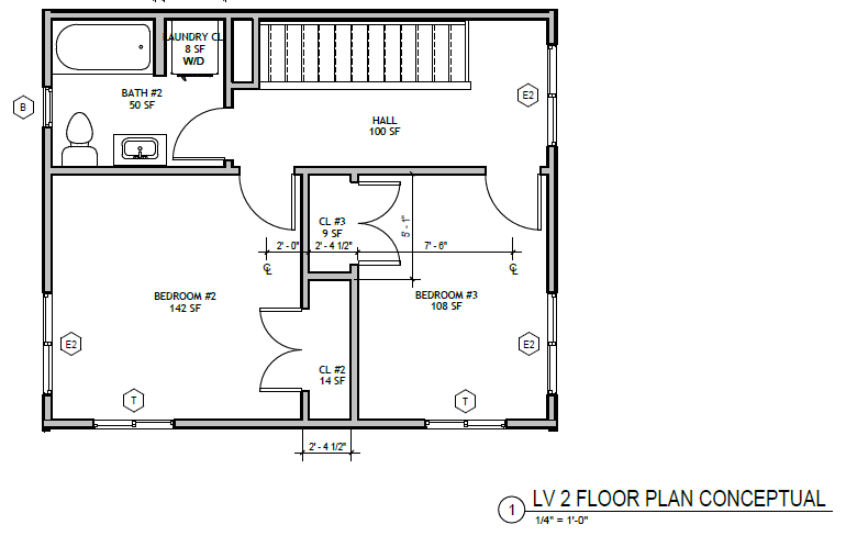 Master on Main 3 Bed — second floor plan: two bedrooms, full bath, hall, laundry closet